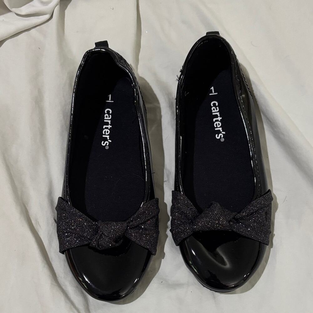 Carter's 1 Shiny Black Dress Shoes with Glitter Bow nwot